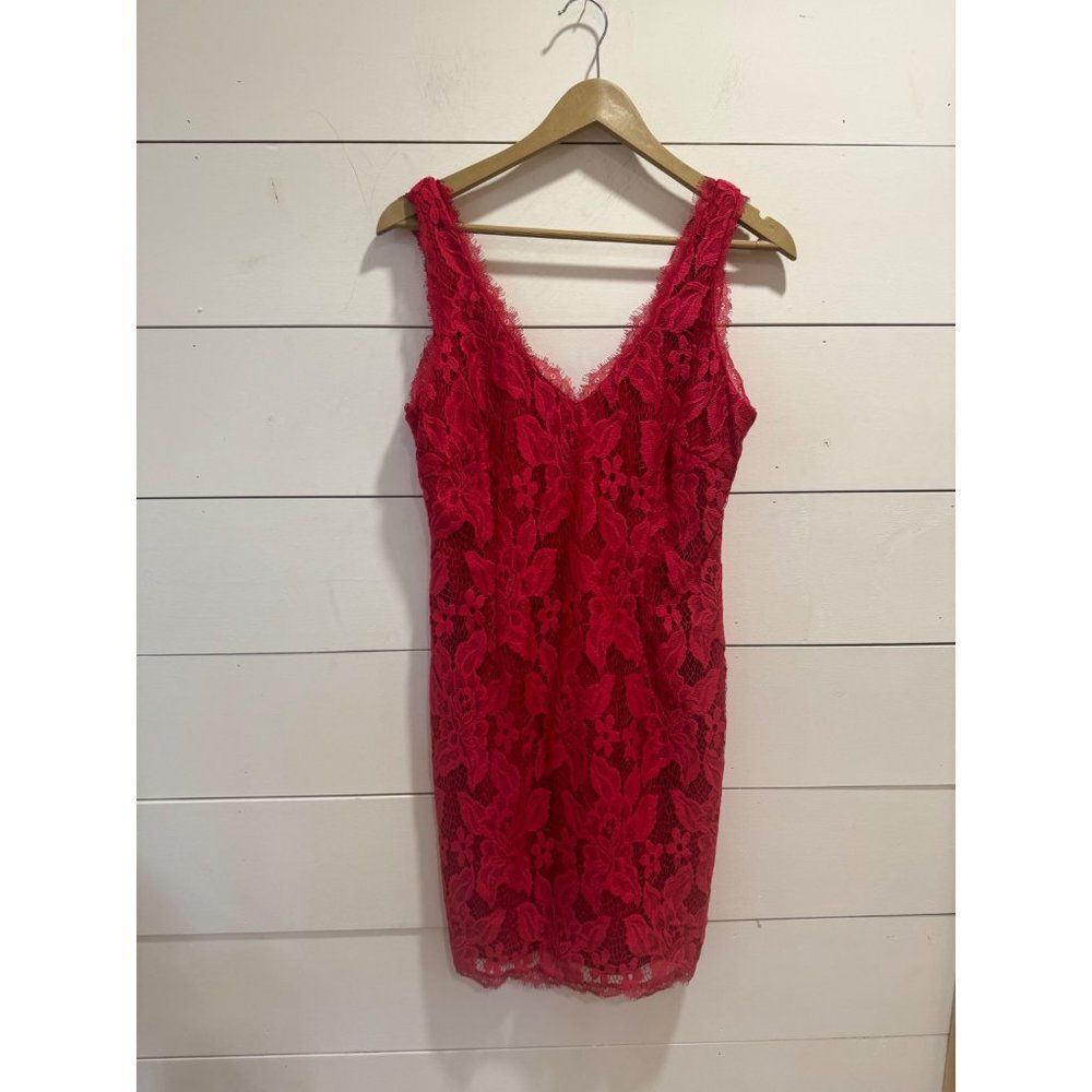 Adrianna Papell Red Lace Cocktail Party Dress Size 8